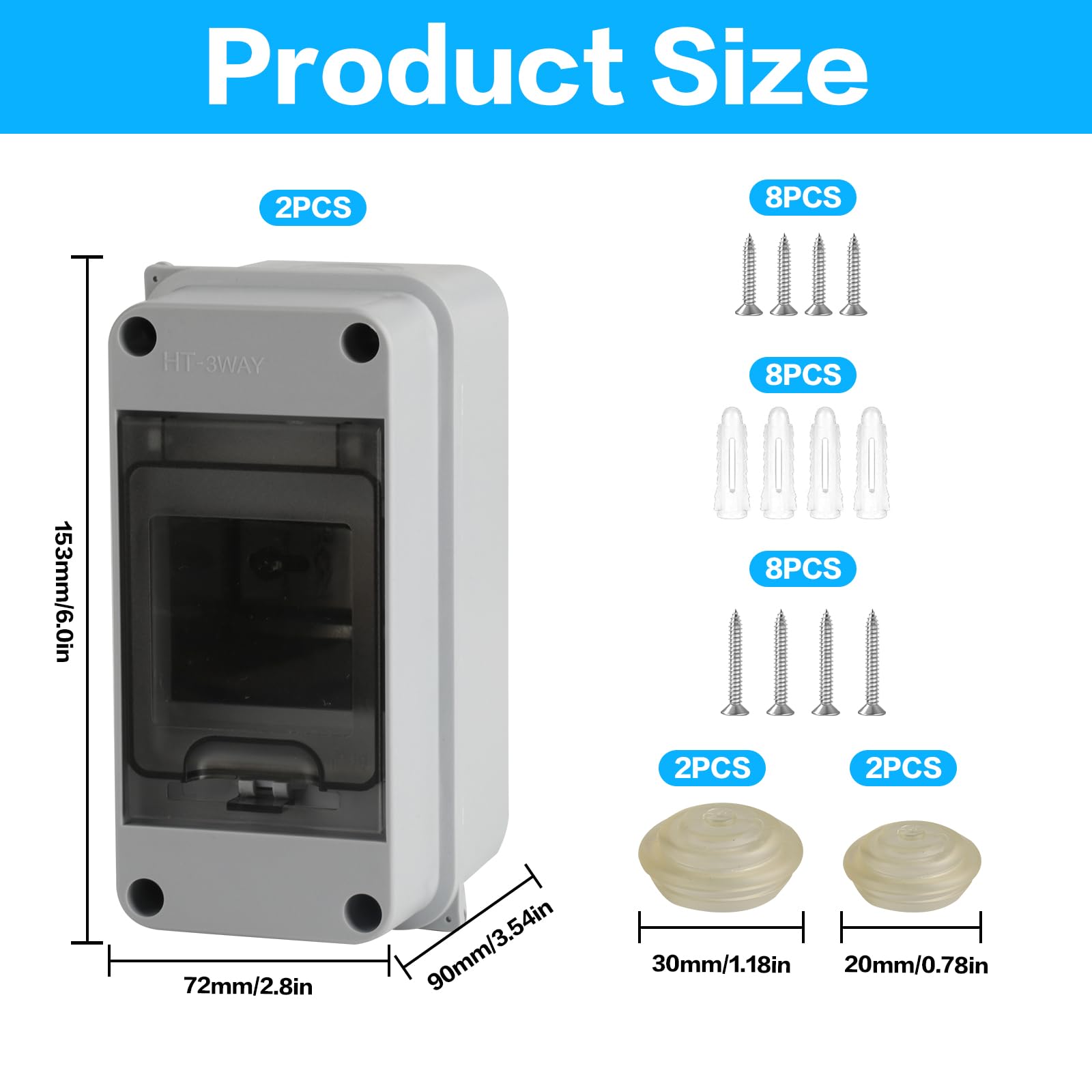 Caja de Distribución Estanca Exterior Electrónica IP65, Caja Cuadro Electrico de Superficie 5 Modulos, 5 Vías Caja de Fusibles Eléctrica de Plástico (2 piezas de 3 vías)