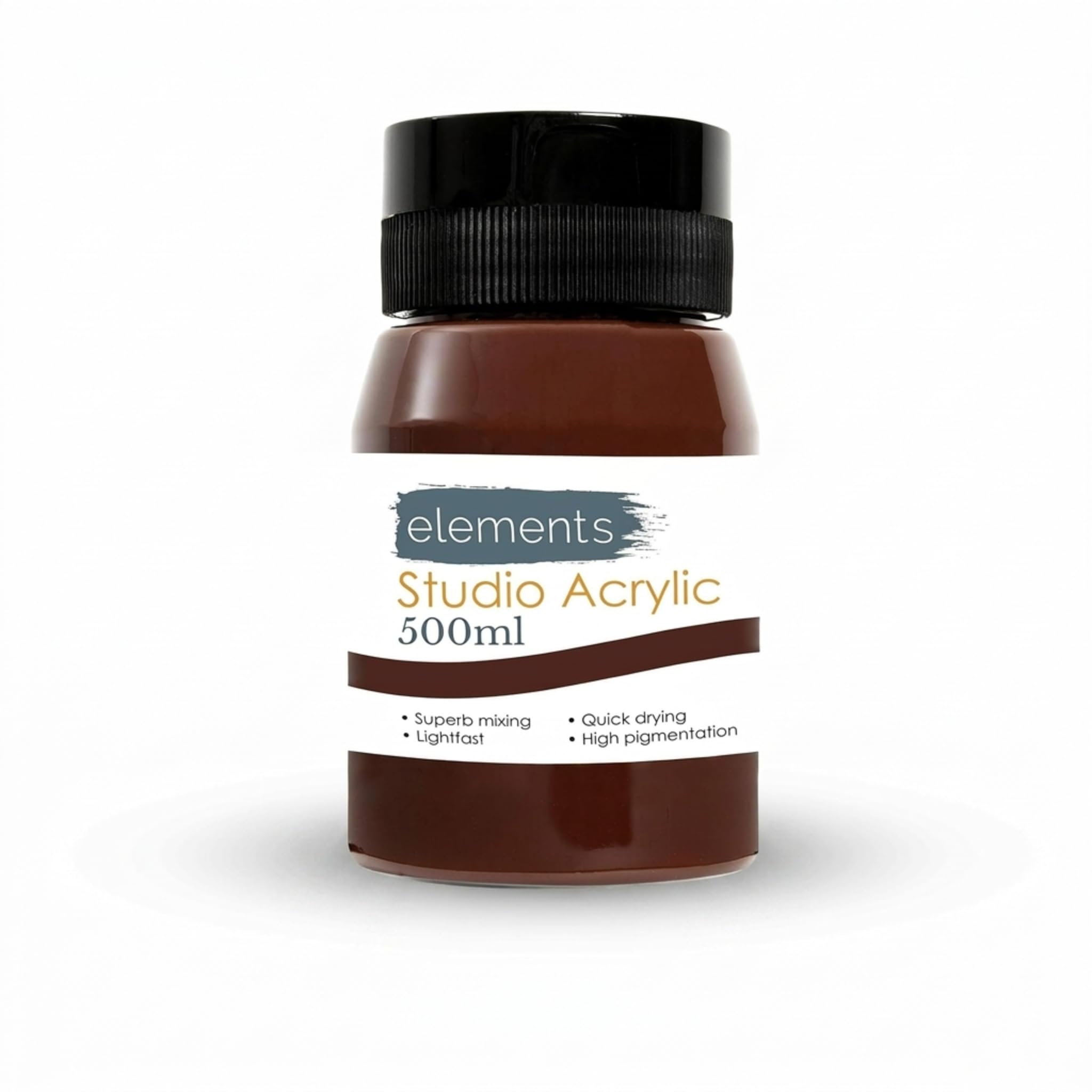 Elements 500 ml Studio Acrylic Paint Tub – Quick-Drying Paint for Canvas, Wood, Glass & More – Low-Odour Highly Pigmented Vibrant Acrylic Paints – Burnt Umber — image 1