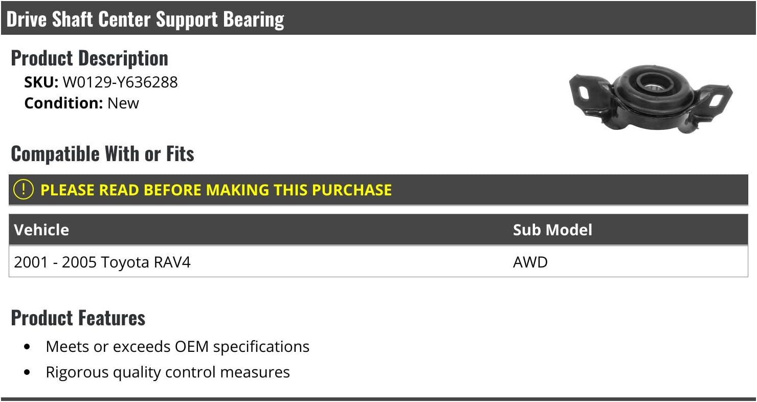 Drive Shaft Center Support Bearing - Compatible with 2001-2005 Toyota RAV4 AWD