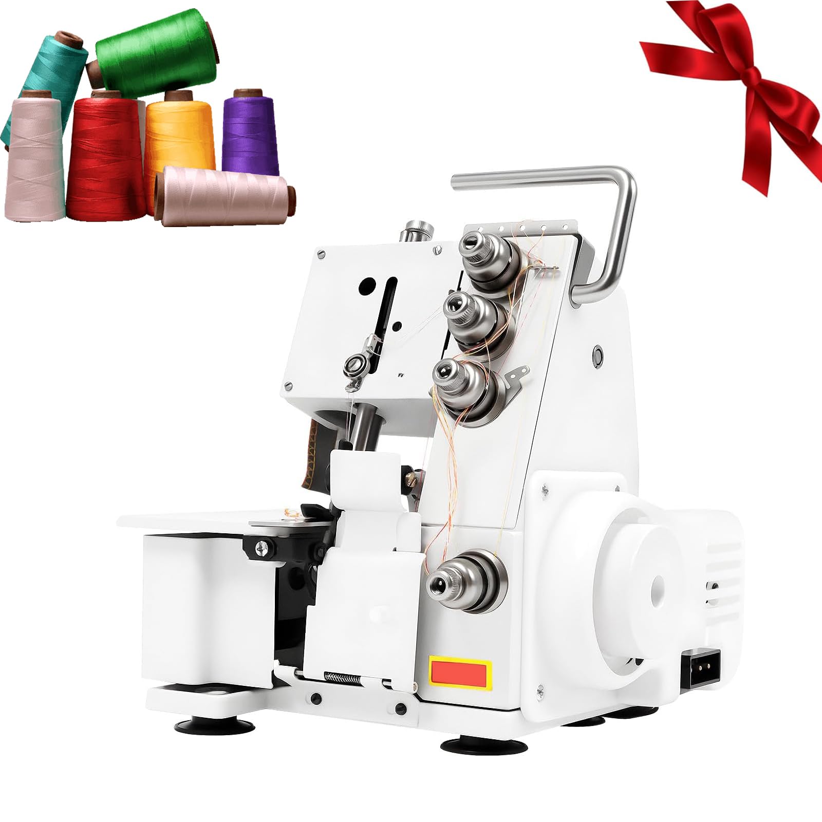 Serger Overlock Machine Máquina de coser de 4 hilos, máquina de coser portátil con controlador de pie, 1200 puntadas por minuto con luz LED, para varios tejidos white