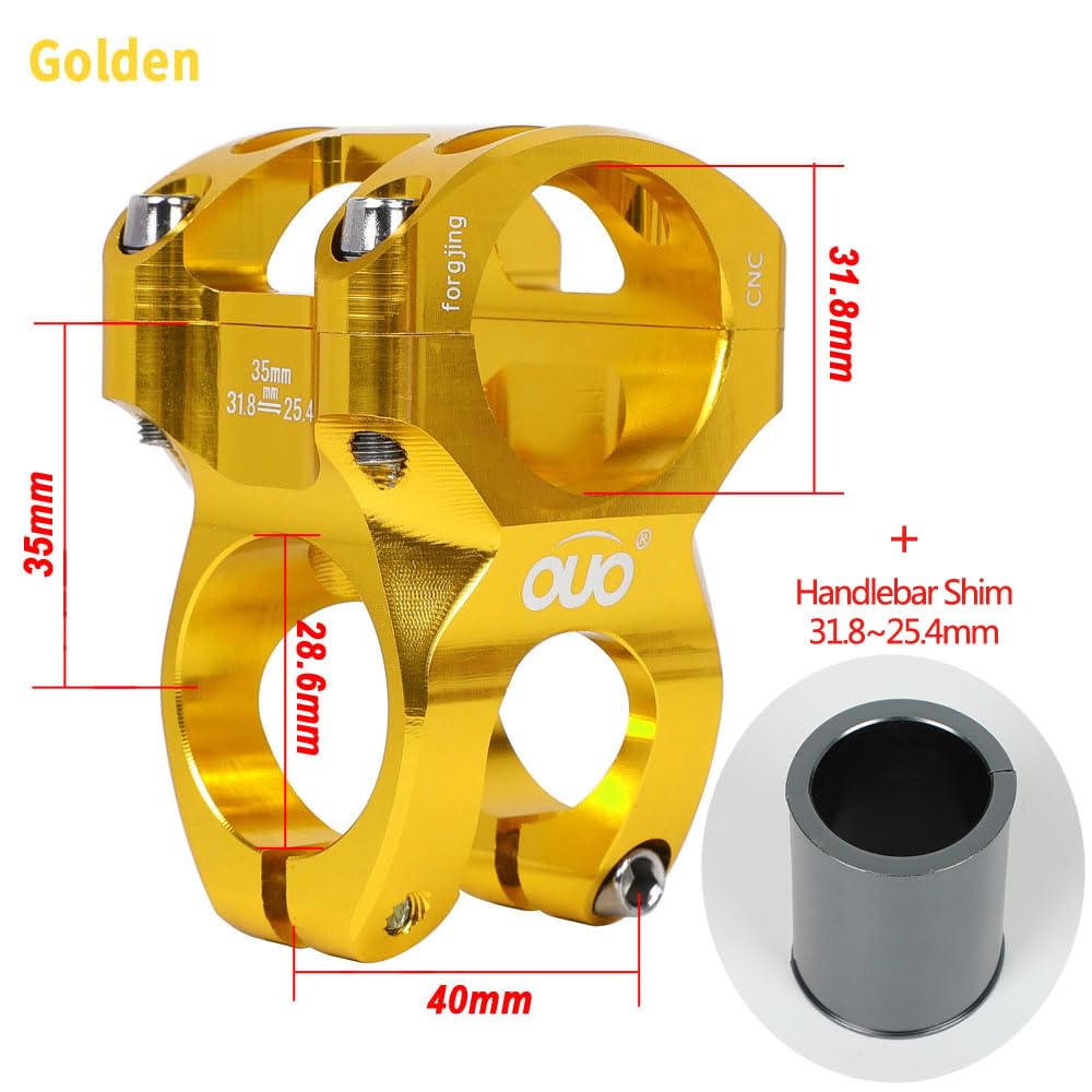 Attacco Manubrio MTB 1 pz Attacco Manubrio Bicicletta 31.8-25.4mm Spessore 35mm MTB Attacco Manubrio 0 Gradi Stelo Giù Stelo riser Bicicletta Ultraleggero Attacco Manubrio(Gold STEM shim)