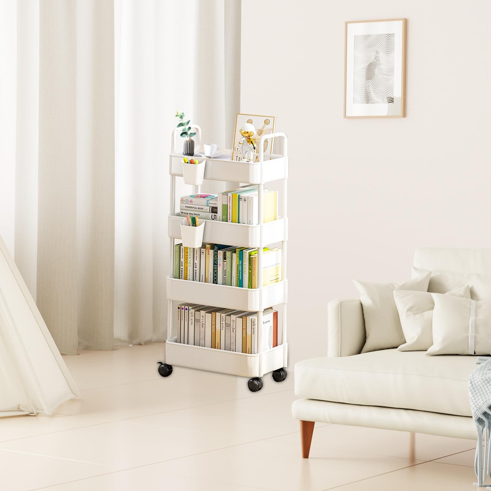 Carrello con rotelle, carrello di rotolamento per riporre libri, scaffale girevole a 360 gradi, carrello portaoggetti mobile a 3 ripiani, sotto la scrivania, carrello in metallo per ufficio, bagno,