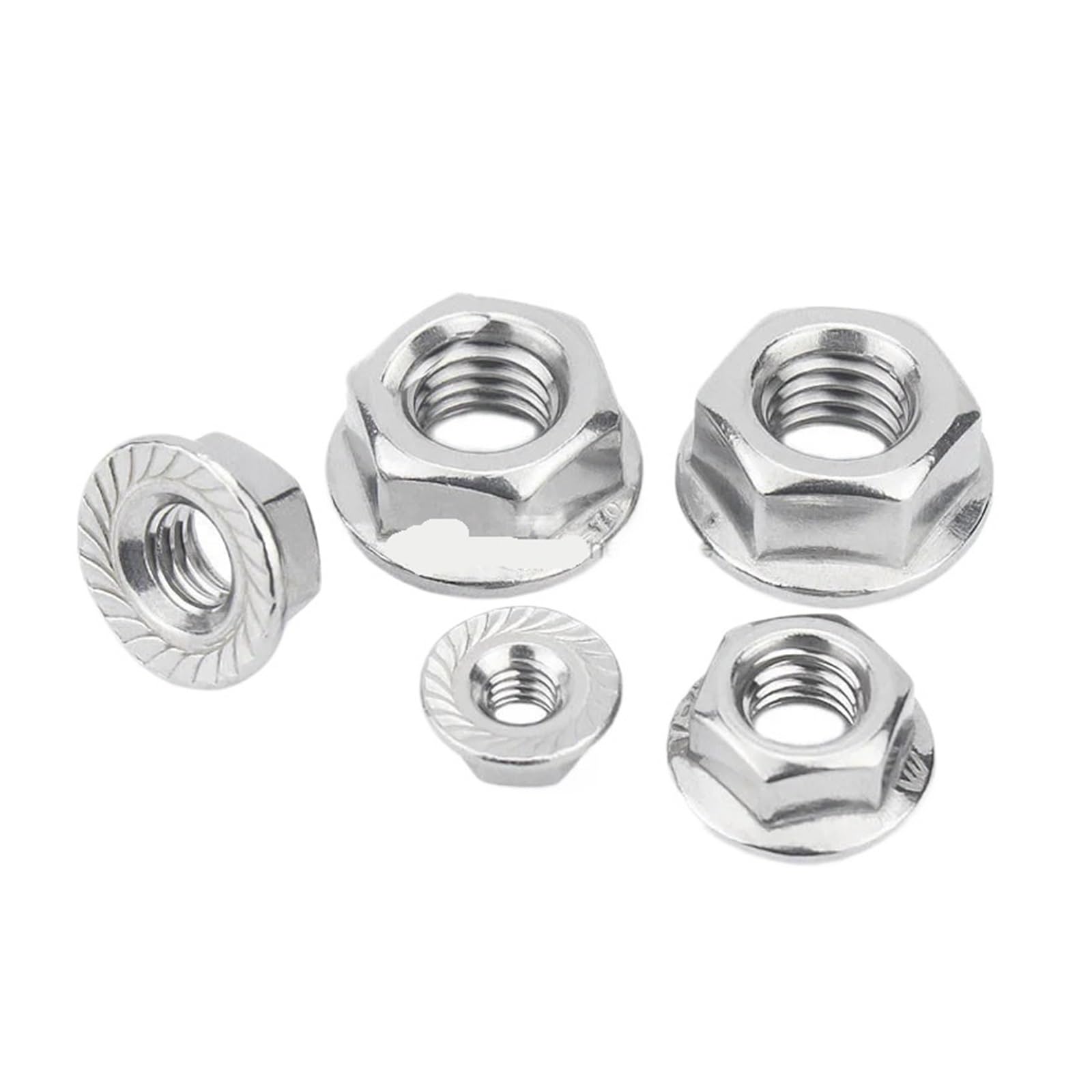 Nakrętka zabezpieczająca kołnierzowa, 5/50X M3 M4 M5 M6 M8 M10 M12 Stal nierdzewna Nakrętka kołnierzowa Spinlock z łbem sześciokątnym ząbkowana zabezpieczająca DIN6923(M5(50pcs))