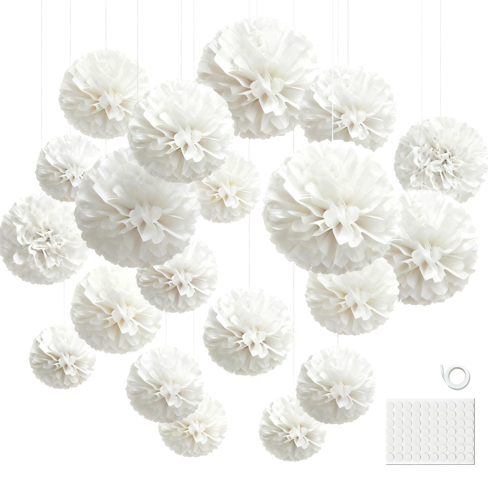 Hexizexi 20 pcs White Tissue Paper Pom Poms Decoration