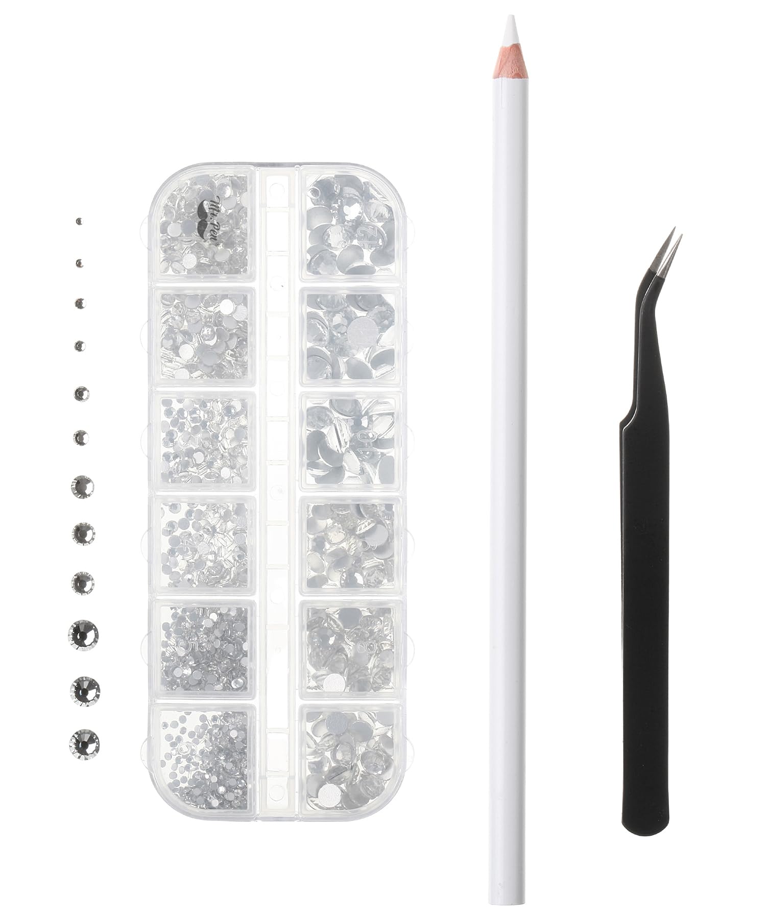 Mr. Pen - 2000 Pcs Rhinestones with Pick Up Tweezer & Picking Pen, Flat Back Round Rhinestones for Crafts, Face Gems, Nails & Makeup