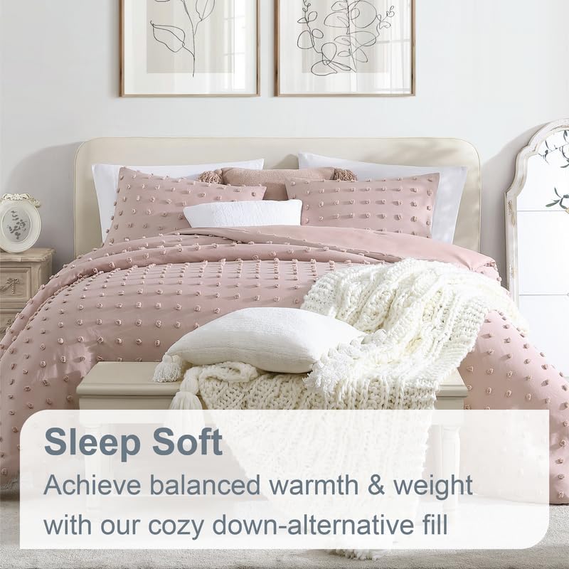 Image of Swift Home Full /Queen Blush Comforter Set - Decorative Tufted Pom Poms Bedding Set - 3 Pieces Bed Linen, 1 Comforter and 2 Pillow Shams