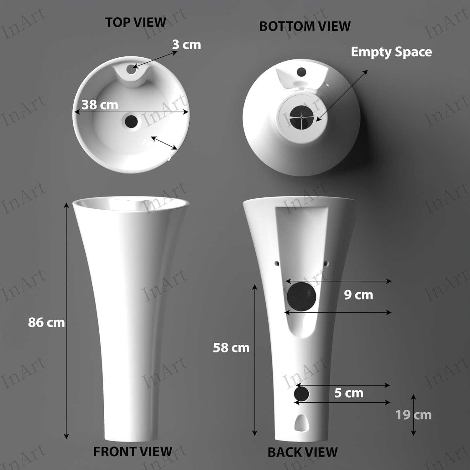 InArt Ceramic Wash Basin - Free Standing Pedestal -6