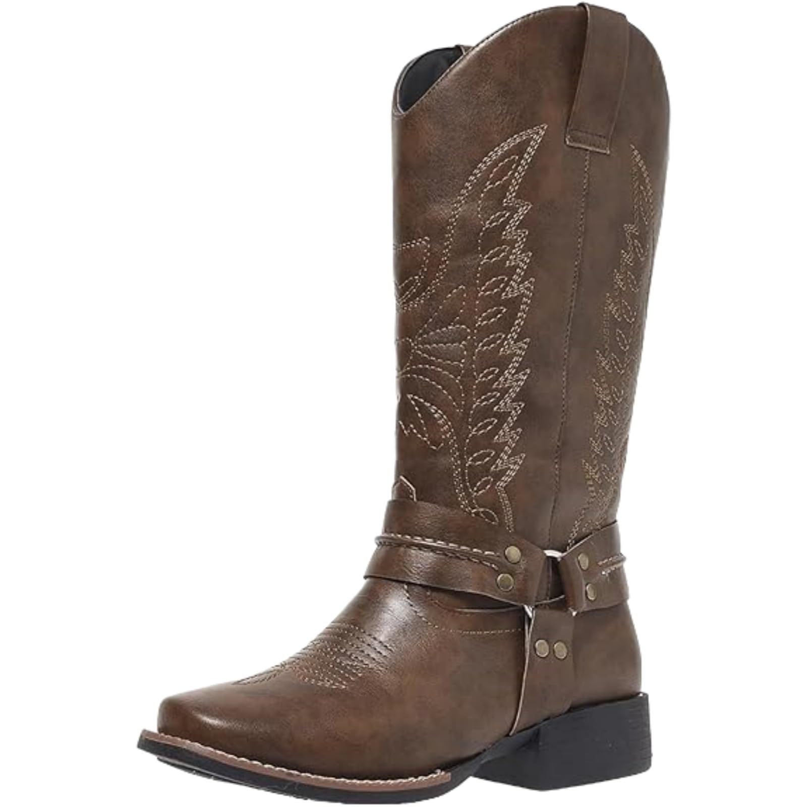 Womens Cowboy Boots Western Cowgirl Round Toe Mid Calf Boots for Girls Classic Embroidered Design