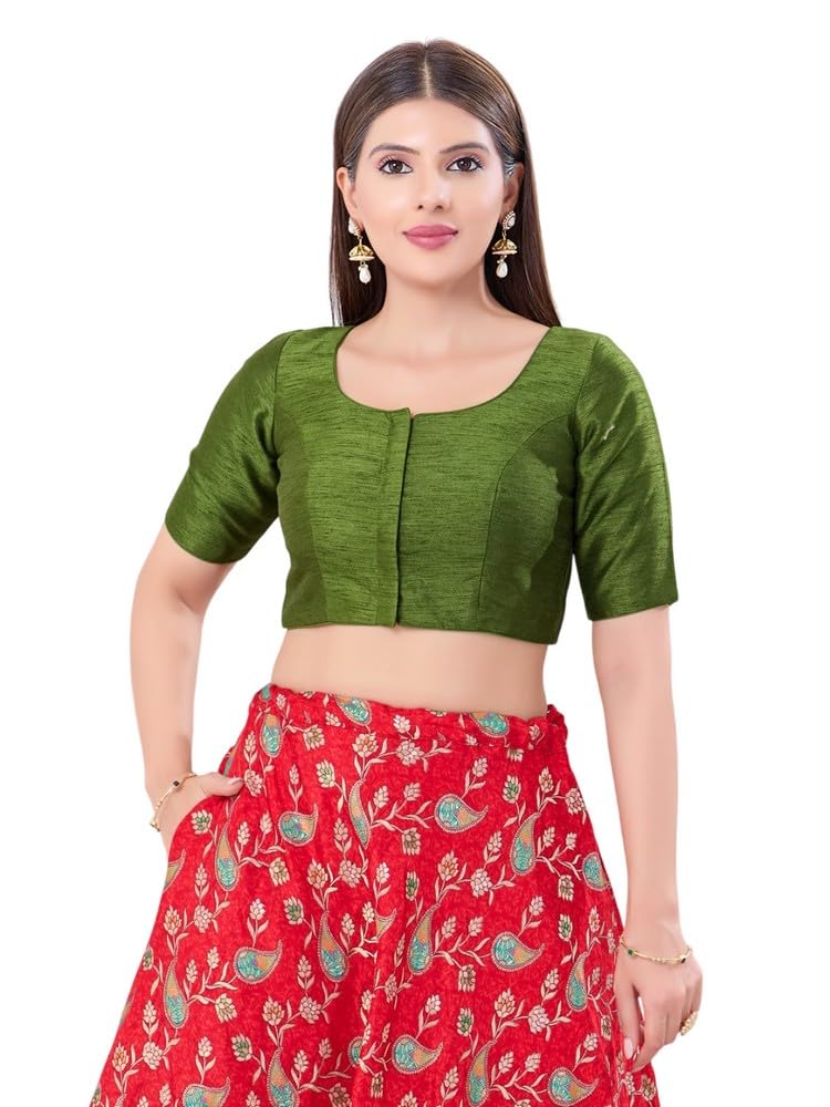 vamas Women's Silk Padded Self Design Half Sleeve Readymade Saree Blouse (CO-193.ELB)-picture-16