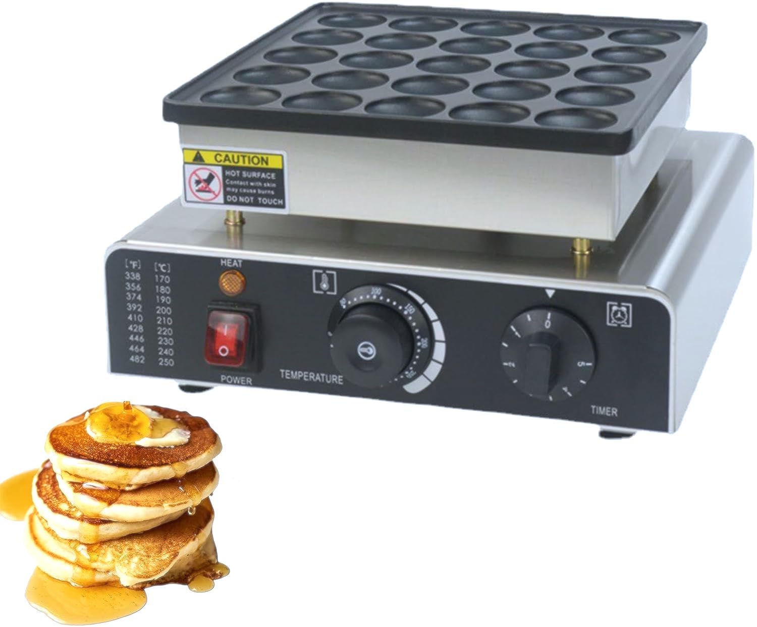 Photo 1 of 25-Piece Pancake Maker, Non-stick Pancakes Maker Machine, 110V Small Muffin Poffertjes Pan Griddle Adjustable Temperature & Timer for Home Kitchen Camping Commercial Snack Bar Food Stall Cafes