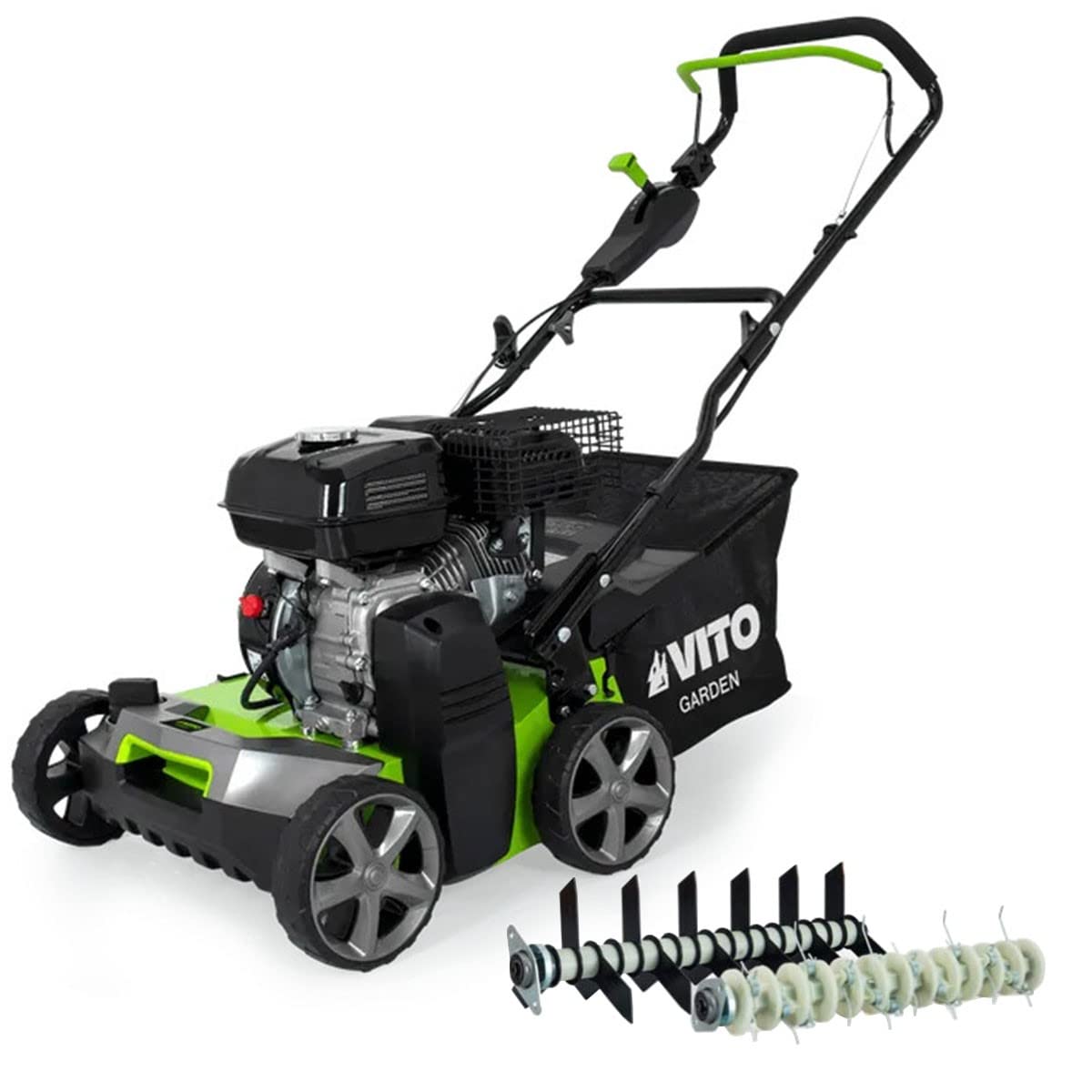VITO Escarificador de gasolina con 212 cm³ / 5,4 CV - cesto de 45L - aireador de césped - eliminador de musgo - quitamusgos - 40 cm de ancho de trabajo - motor de 4 tiempos - 4 kW de potencia - 17