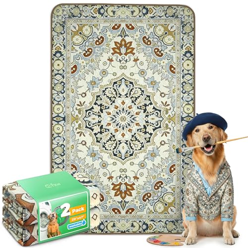 Image of FXW Washable Pee Pads for Dogs, Puppy Pads with Super Absorbent, Specifically Designed for 48inch Cages, 29 inch x 47 inch Rectangle, Boho Beige, 2 Packs
