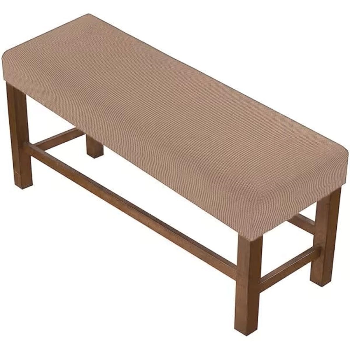 VEAI Bench Cushion Covers Indoor 120 175cm 150cm, Ottoman Cover Rectangle with Elastic Bottom, Pouffe Cover Rectangle Soft Slipcover for Living Room and Kitchen(Camel,60-85cm)