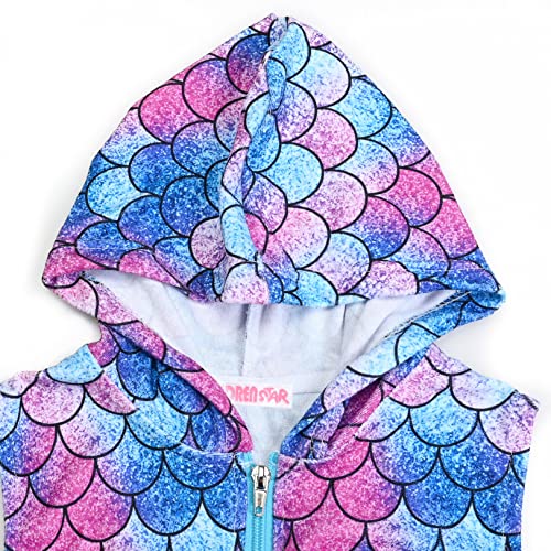 Girls Cover Ups For Swimwear Blue Mermaid Terry Swim Cover Up Hooded Beach Coverup Robe, 4T 5T #TOP2