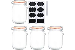 Encheng 32 oz Wide Mouth Glass Storage Jars with Airtight Hinged Lids