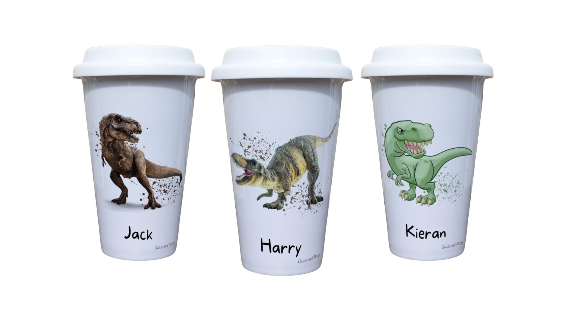 Dinosaur Travel Mug Personalised - Gift for T-Rex Lover - Personalised Dinosaur Thermal Ceramic Insulated Travel Mug (Jack)