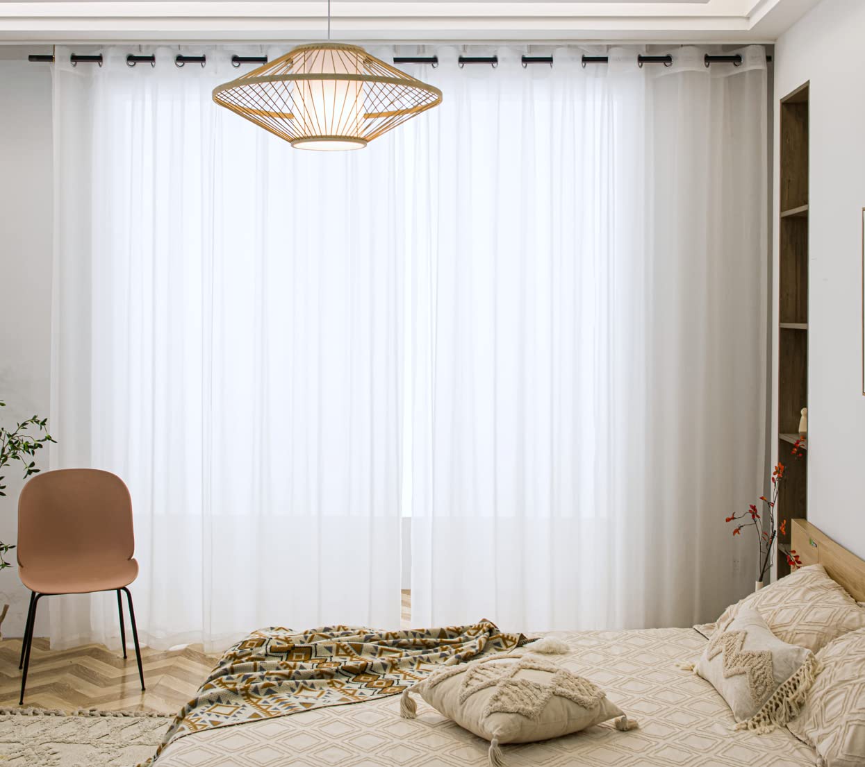 PI Sheer White Long Curtains with Grommets,Elegant Voile Drapes for Room Décor 2 Panels Set (W52 X L120, Optical White) - 132.1An x 304.8Al cm (2 Paneles) - Optical White