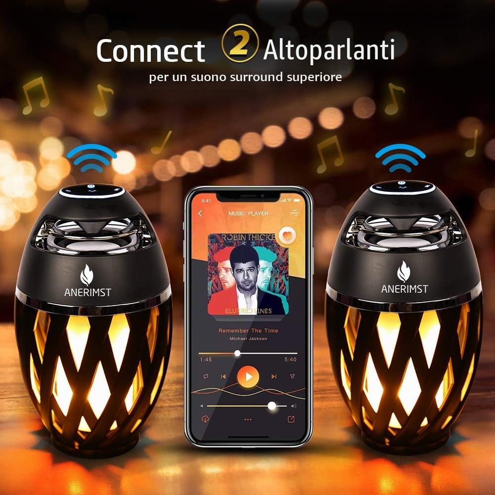 Altoparlante Led con effetto fiamma, Altoparlante Bluetooth per esterni con Suono stereo di qualità superiore, Lampada da tavolo con altoparlante wireless perfetto come regalo di Natale