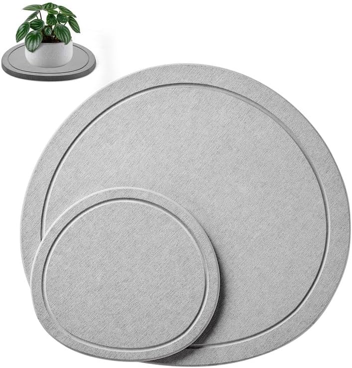 Plant Saucer - Quick Dry Diatomaceous Earth Plant Saucers for Indoors Plant Water Catcher Tray, 2 Pack Water Absorbing Stone Plant Trays for Pots - 7&12 Inch Plant Saucer, Light Grey