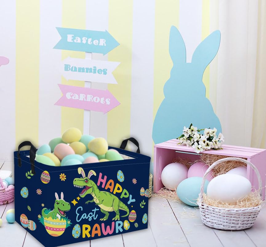 Image of Rectangle Easter Dinosaur Baskets Kids Baskets Cute Storage Bin Organizer Box for Room Decor Gift Basket(Easter dinosaur)