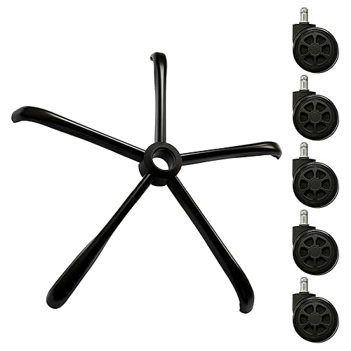 Repuesto de base de silla de oficina resistente de 25 pulgadas con 5 ruedas giratorias, base universal de metal para silla de escritorio