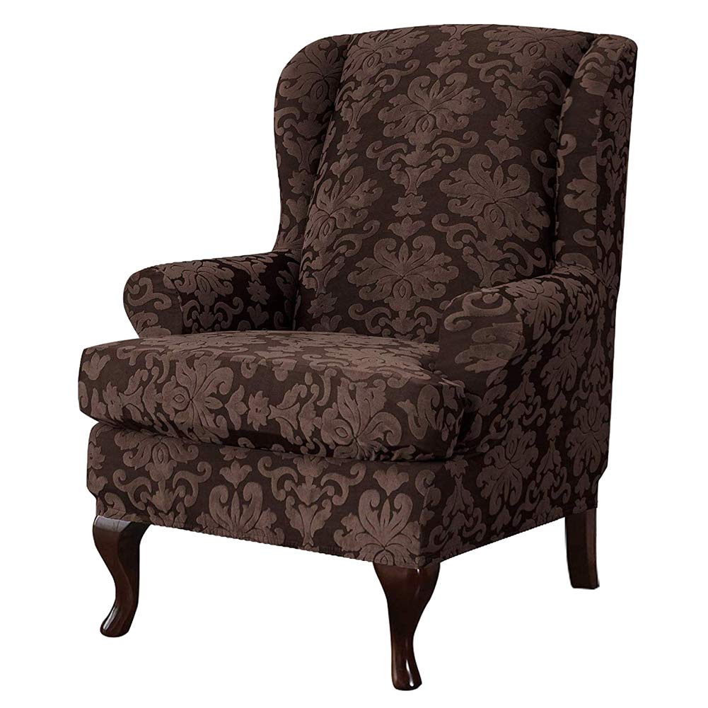 WAQIA Stretch Wingback Chair Slipcovers Piece Wing Back Armchair Covers  Slip Resistant Stylish Jacquard Spandex Polyester Fabric Sofa Covers