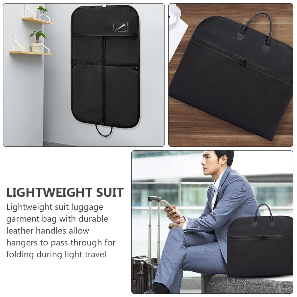Borsa Copri Vestiti Passaggio Appendini Nero Porta Abiti da Viaggio Pieghevole Oxford per Viaggi e Business