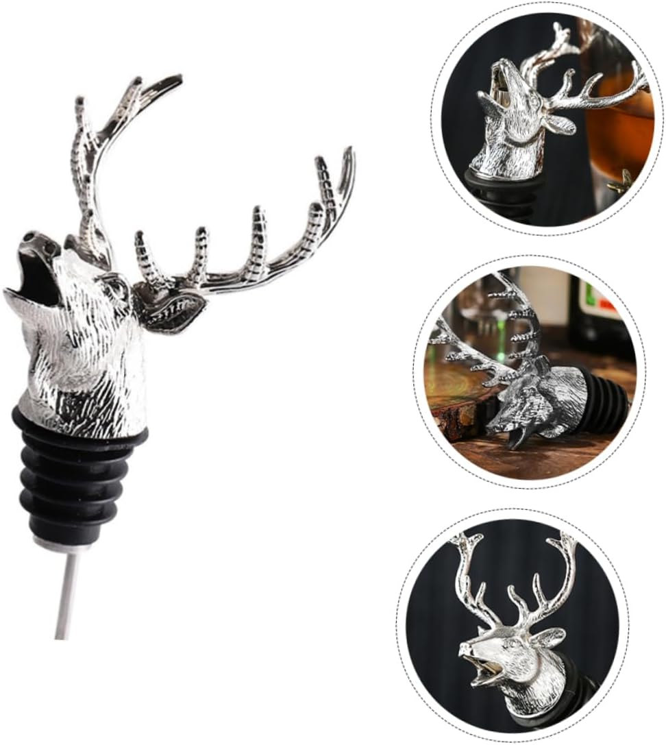 COLLBATH Stainless Steel Wine Mouth Bottle Pour Spout Decanter Elk Head Stopper Animals Wine Pourer