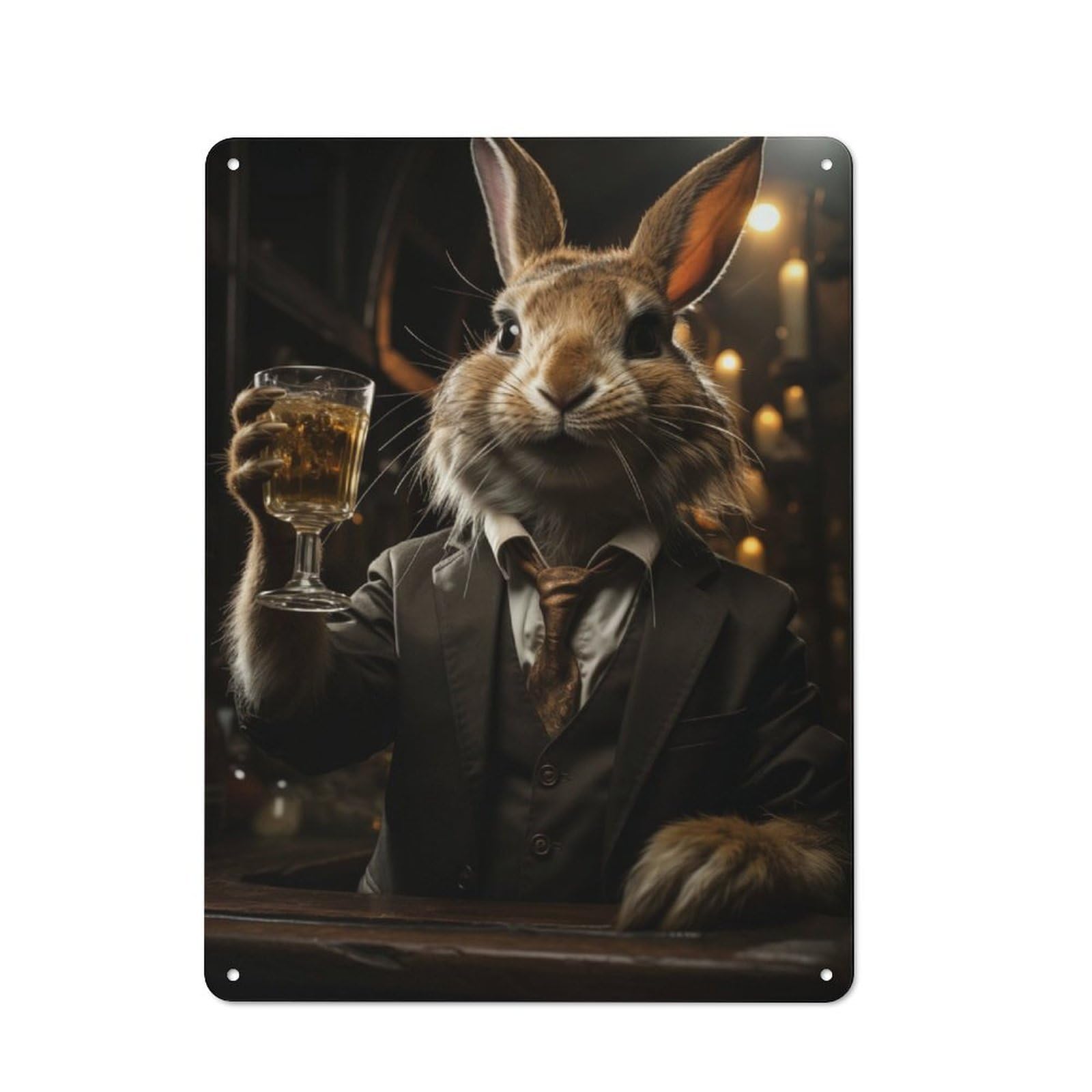 Junmoney Rabbit Drinking Whiskey Retro Tin Sign 40X30cm Featuring For Bar Or Restaurant, For Metal Sign Collectors, For Garage And Workshop Walls