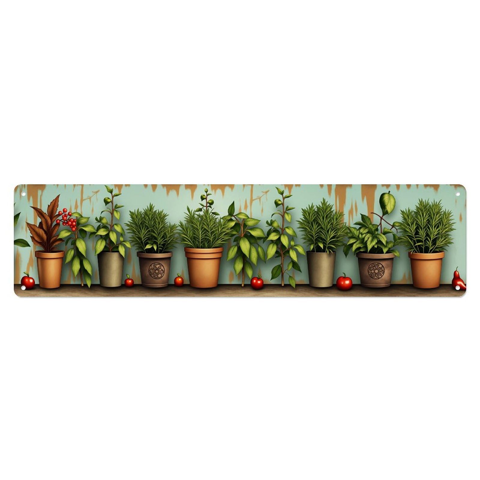 Potted Plants On Rustic Wall Vintage Metal Tin Sign Retro Wall Decor for Home Bar Garage Cafe, Indoor & Outdoor Decorative，Metal Poster, 4x16 Inch