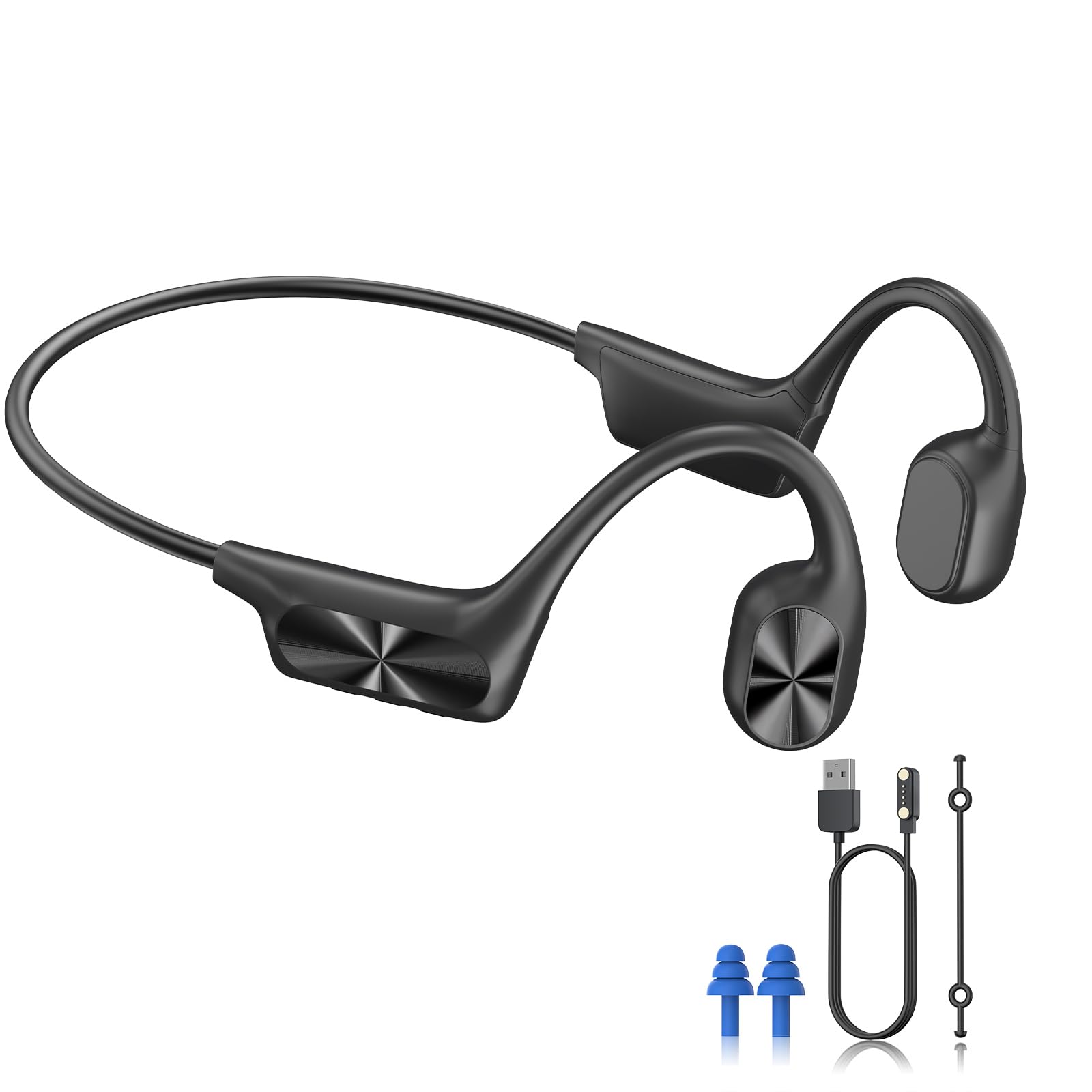 Bone Conduction Headphone, Open Ear Headphone Wireless Headphone Built-in 64GB MP3 IPX7 Waterproof Swimming with Mic Bluetooth 5.3 Sports Earphone Black