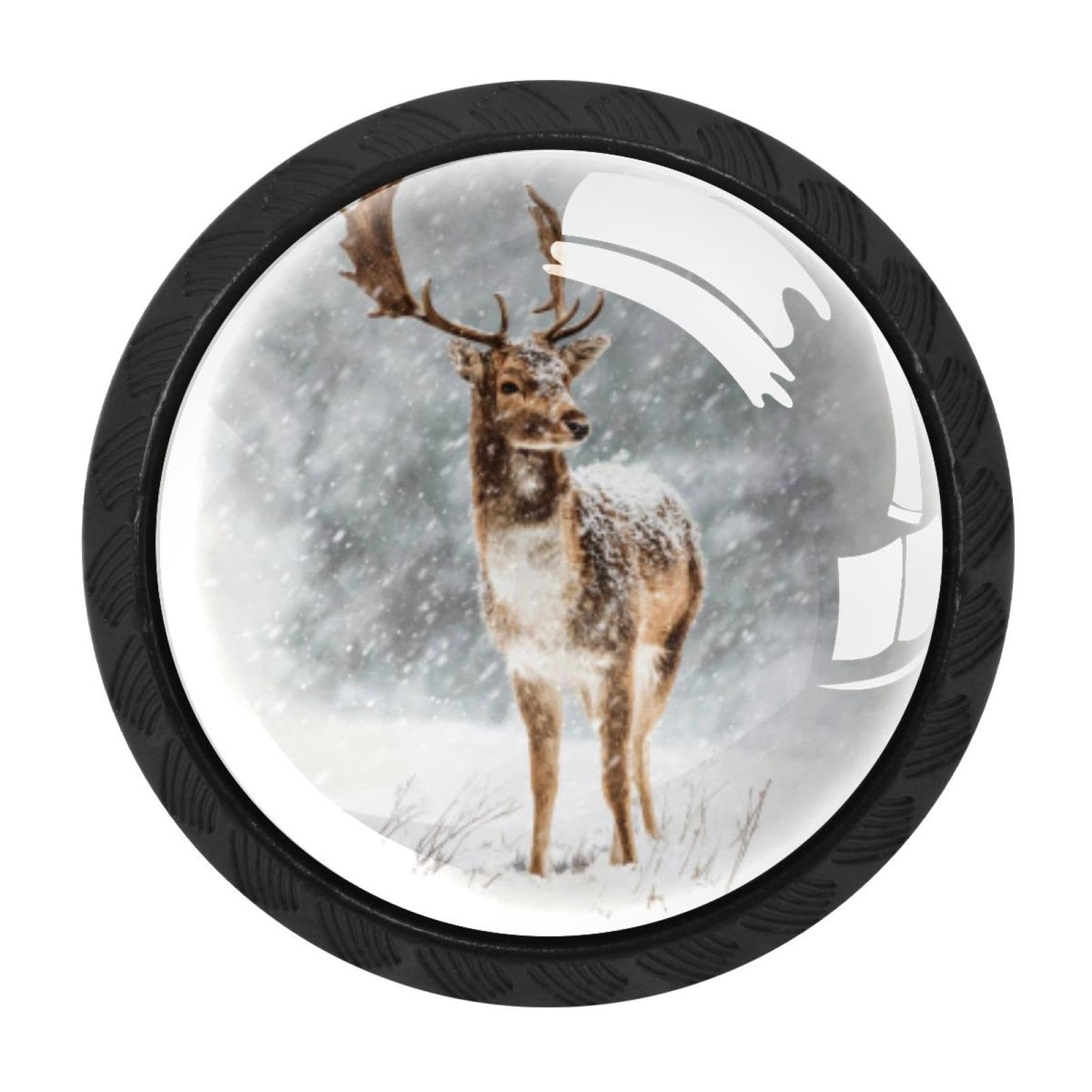 CHENZZZZ 4 Pieces Kitchen Cabinet Drawer Dresser Door Knobs Pulls Handles, Christmas Deer Snowy (3)