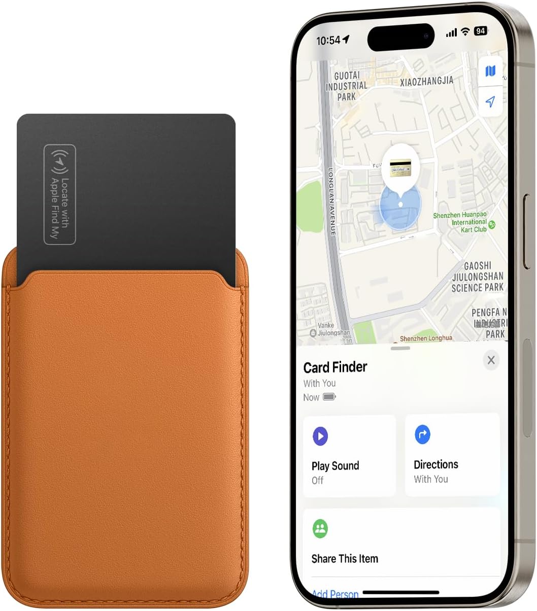 Slim Wallet Tracker Card,Wallet Finder,Wirelessly Rechargeable,Smart Bluetooth Locator for Phone, Luggage,Passport,Works with Find My (iOS Only),IP67 Waterproof,Black 1 Pack