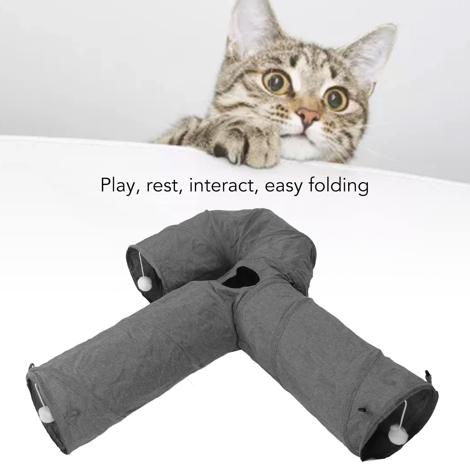 Tunnel de Jeu pour Chat, Tunnel pour Chat Pliable et Sûr à 3 Voies avec Ouverture de Lucarne pour l'exercice Quotidien des Chats
