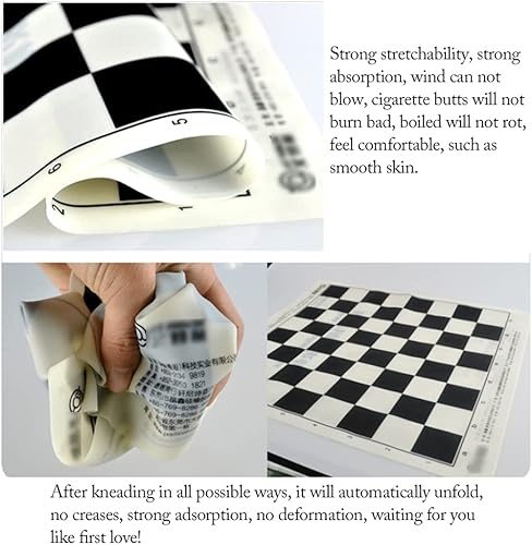 Miniatura 3 de Alfombrilla de ajedrez 100% silicona para torneos, tablero de ajedrez de 14.1 x 15.7 pulgadas, tablero de ajedrez blanco y negro, solo tablero de