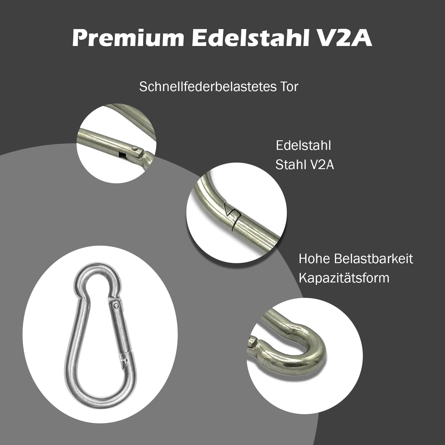 Karabiner Schnapphaken - Edelstahl V2A Extra Stark Hochbelastbar Schwerlast Karabiner - DIN 5299 Federhaken Werkzeughaken Outdoor Boot 50 Stück Set