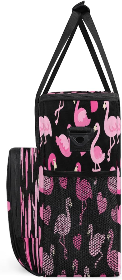 Flamingo Hearts Portable Coffee Maker Carrying Bag Compatible with Keurig K-Mini or K-Mini Plus - Travel Storage Tote with K-Cup Pod Pockets for Single Serve Coffee Brewer