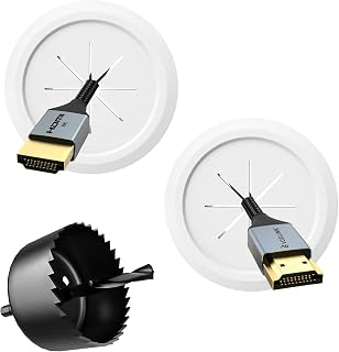 VCELINK in-Wall Cable Management Kit, 2.44" Mini Wall Cord Hider for TV/Coaxial/HDMI/Speaker Cords, Includes 2 Pass Throughs, Locking Brackets and Hole Saw Drill Attachment