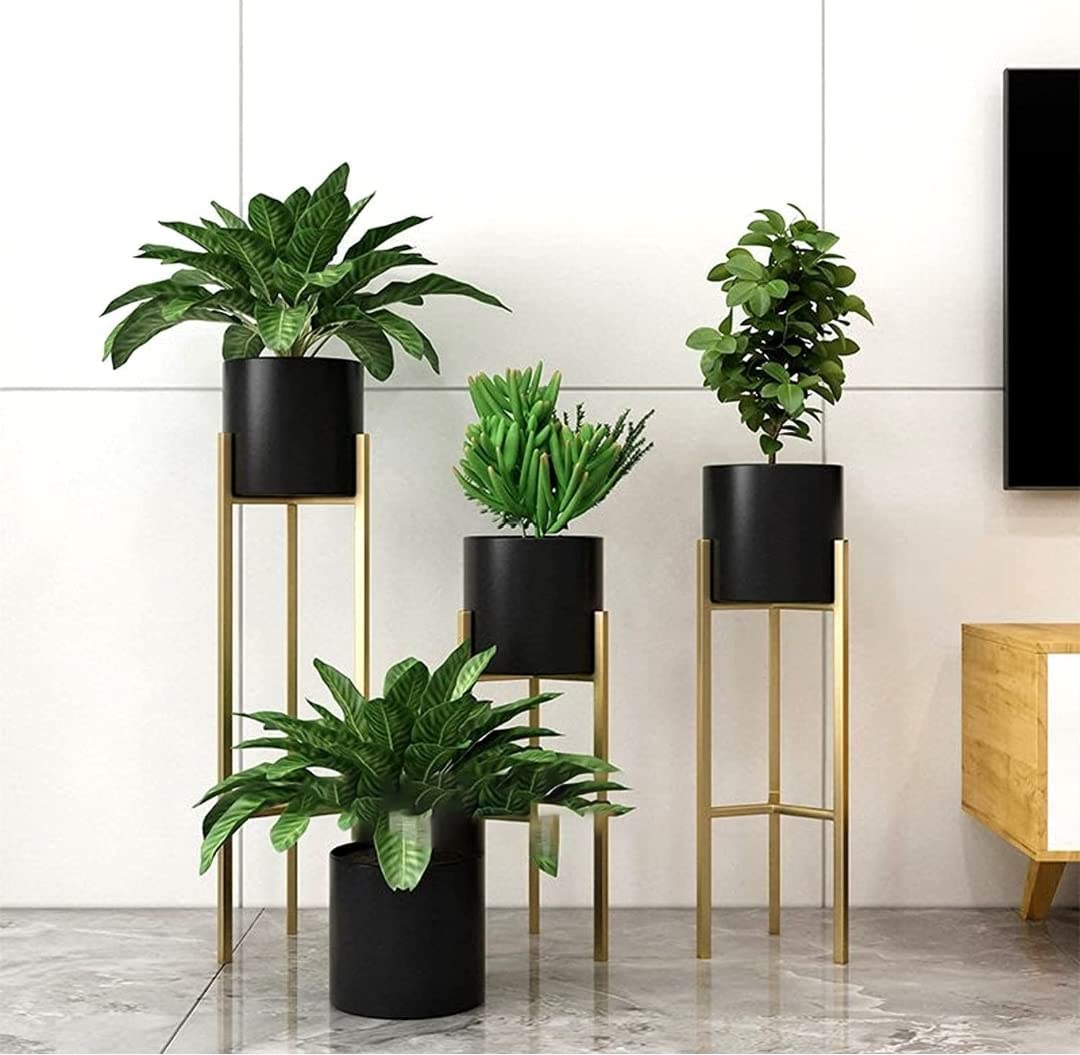 CRAFTSMITH Metal Flower Plant Pots for Living Room, Bedroom | Tall Indoor Planters Pots Self Watering Rust-Free for Home Decor Living Room Set 3 (Black) (B0CT679JC1) Amazon Price History, Amazon Price Tracker