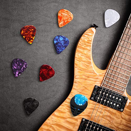 Guitar Picks & Guitar Picks Holder, 2 Black Stick-On Holders, 20 Pieces Guitar Picks, 1 Storage Case, Easy To Paste Suitable For Guitar/Electric Guitar/Bass/Ukulele (Colorful Celluloid Guitar Picks) #TOP2