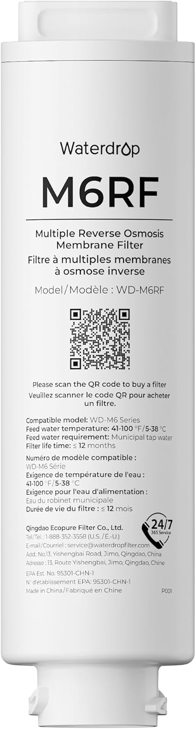 Waterdrop M6RF RO Water Filter, Replacement for Waterdrop M6H Countertop Reverse Osmosis System, 12-month Lifetime