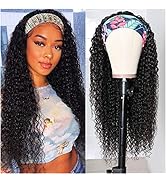 HELLOSH Curly Headband Wig Human Hair Headband Wigs for Black Women 18 inch Headband Wig Curly Hu...