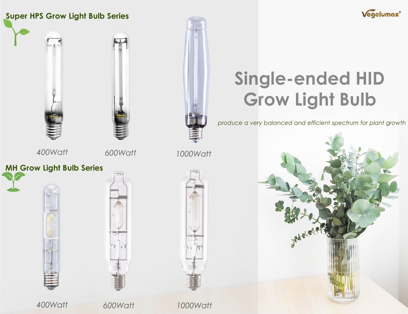 1000Watt Hydroponic High Pressure Sodium HPS Grow Light Bulb Lamp,High PAR Enhanced Red and Orange Spectrums,CCT 2100K,Ultra Bright 140,000 Lumens,E39 Base,1pack