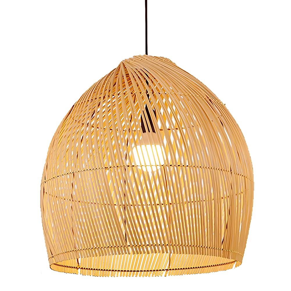 AYQJMD 19.7 Inch Pendant Light Fixture Rustic FarmhouseLarge Bamboo Pendant Lighting Modern Round Adjustable Boho Hanging Lamp Hanging Pendant Chandelier for Suitable Living Room, Bedroom, Kitchen