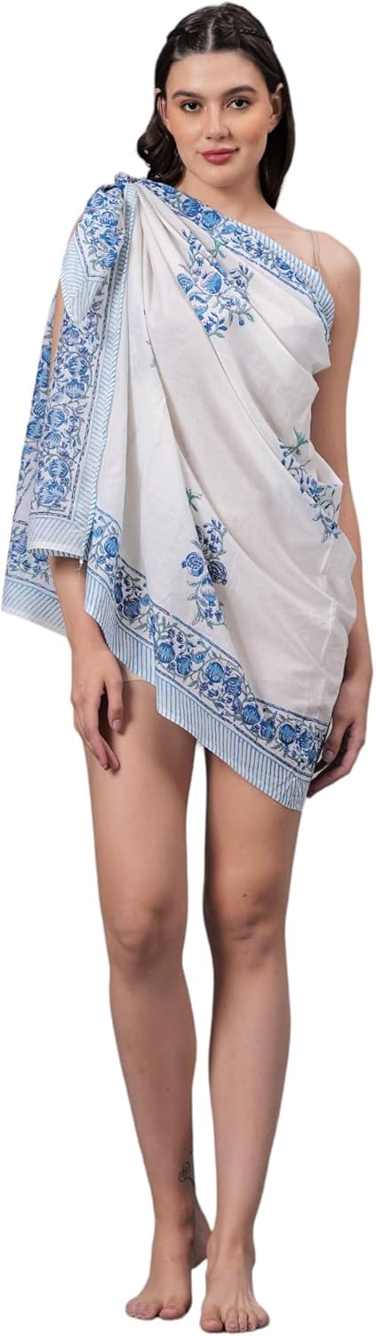 Women's Short 100% Cotton Hand Block Sarongs Beach Wrap Sheer Bikini Colors Wraps Chiffon Cover Ups for Swimwear Sarong Skirt - Image 3