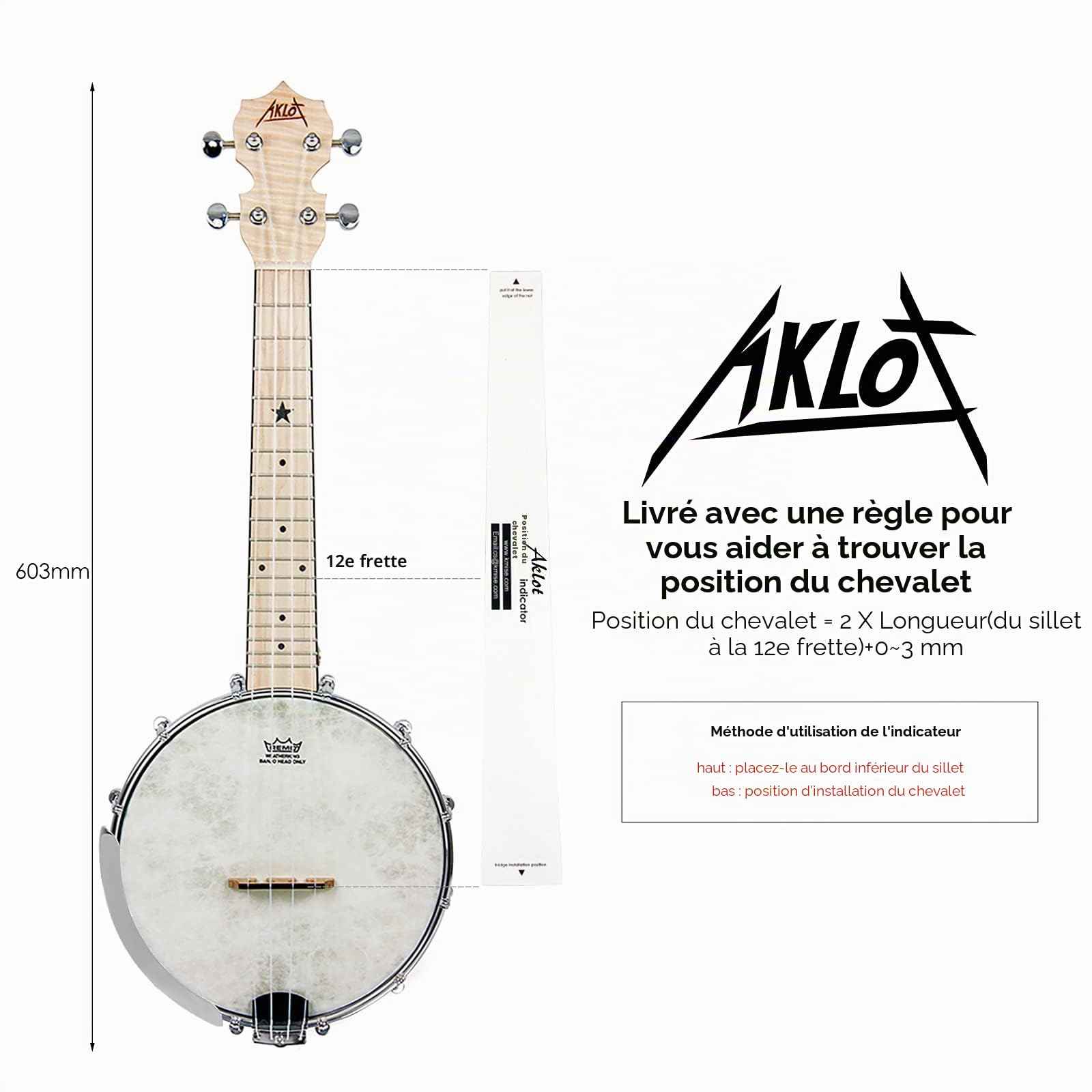 Aklot Banjolele,4 Saiten Banjo-Ukelele 23 Zoll Konzert Remo Trommelkopf, offener Rücken, Ahornkorpus 1:15, Advanced Tuner mit Zwei-Wege-Halsstab,Gigbag Tuner Saitengurt Plektren