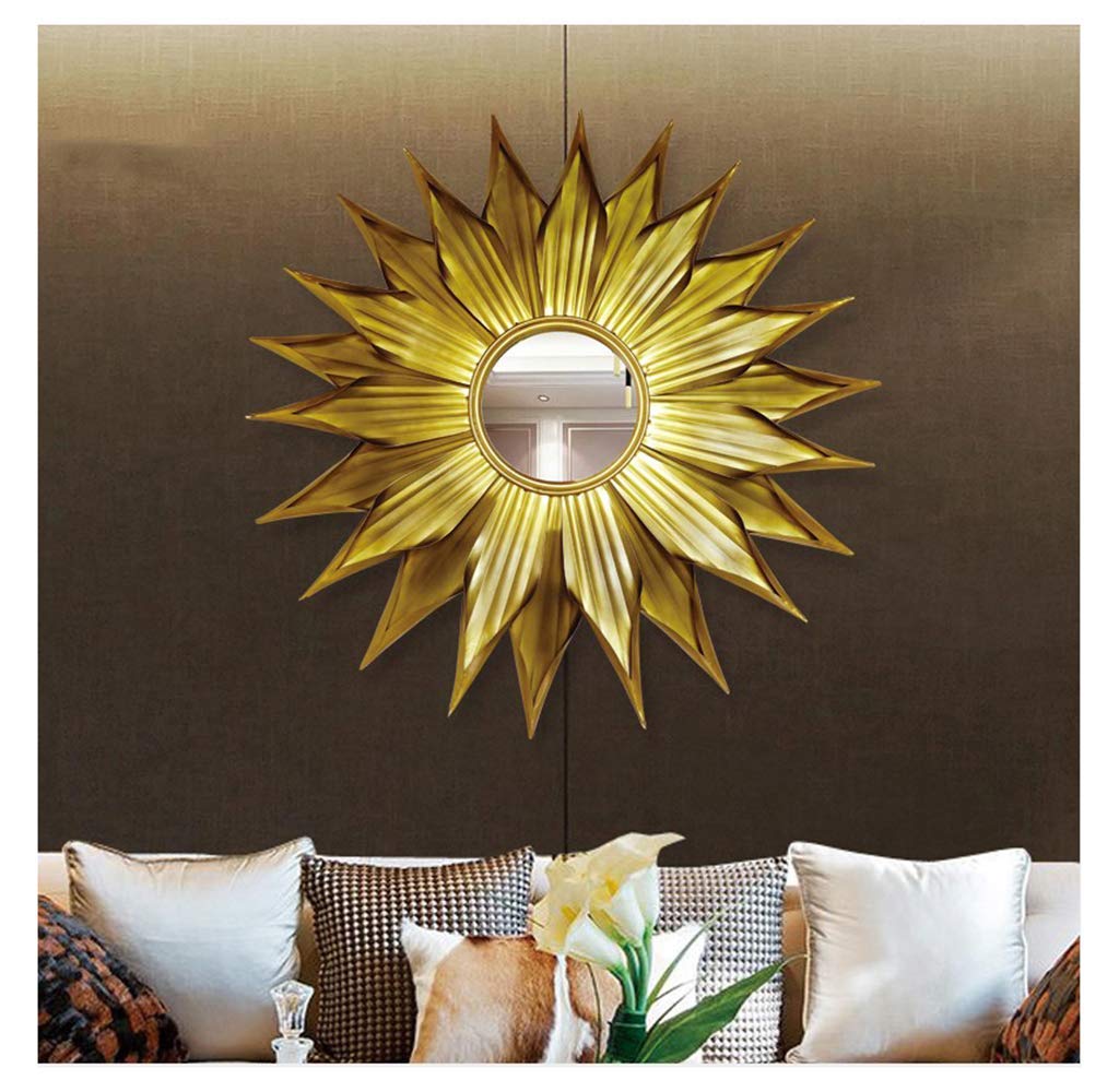60cm Mirror Decorative Wall Hanging in Sunburst Shape, Brushed Gold Sunburst Round Wall, Mid Century Modern Style, Brushed Gold Finis