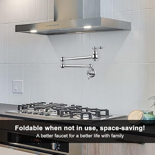 Miniatura 17 de WOWOW Grifo de llenado de ollas doradas, grifo plegable de cobre de montaje en pared, 2 manijas con brazos oscilantes de doble junta, grifo