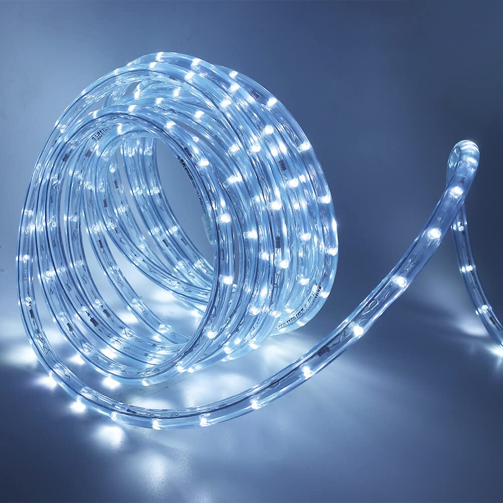 HEGEHE Mains Powered Tube Light Ribbon with Power Cord, 220V PVC Round LED Strip Rope Lights, IP67 Waterproof for Outside Garden Corridor Fence Festival Xmas Christmas Party Decor (Cold White, 15m) — image 1