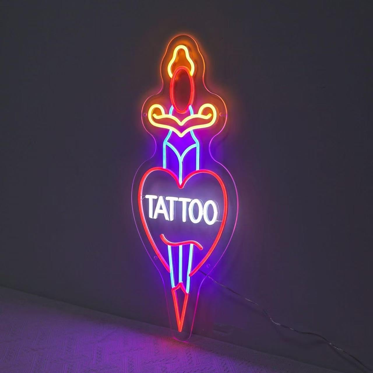 Tattoo - Insegna al neon dimmerabile, per tatuaggi, luci aperte, per salone di bellezza, decorazione da parete per salone di bellezza, per salone di bellezza, per salone, studio, azienda